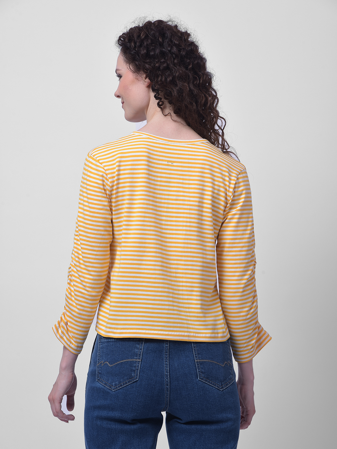 Numero Uno Women Yellow & White Striped Henley Top